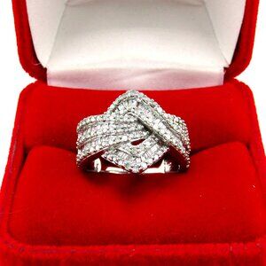 1.00 Carat Round Baguette Diamond Cocktail Ring Silver Sz 7 Genuine Natural Real